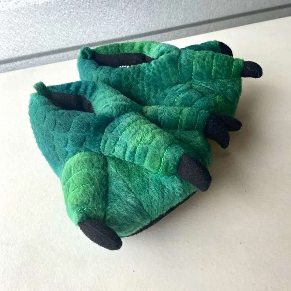 Unisex Kids Green Dinosaur Claw Feet Slip-On Slippers Toddler Size 4-5